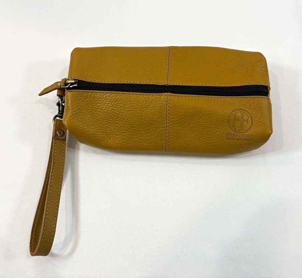 Henig Furs Mustard Yellow Pebbled Leather Travel Toiletry Bag
